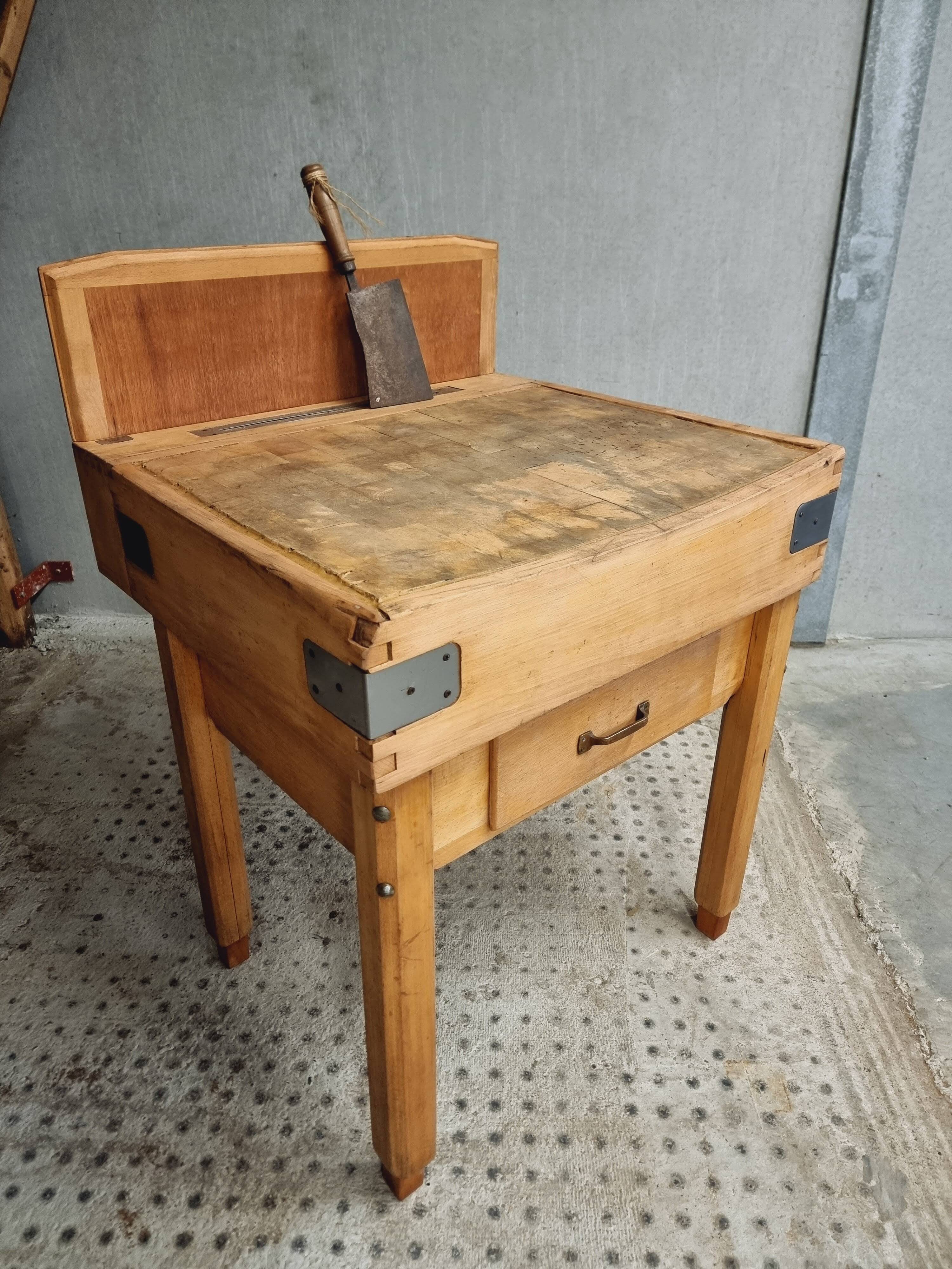 Vintage block butcher table beech kitchen island 74 x 81 cm