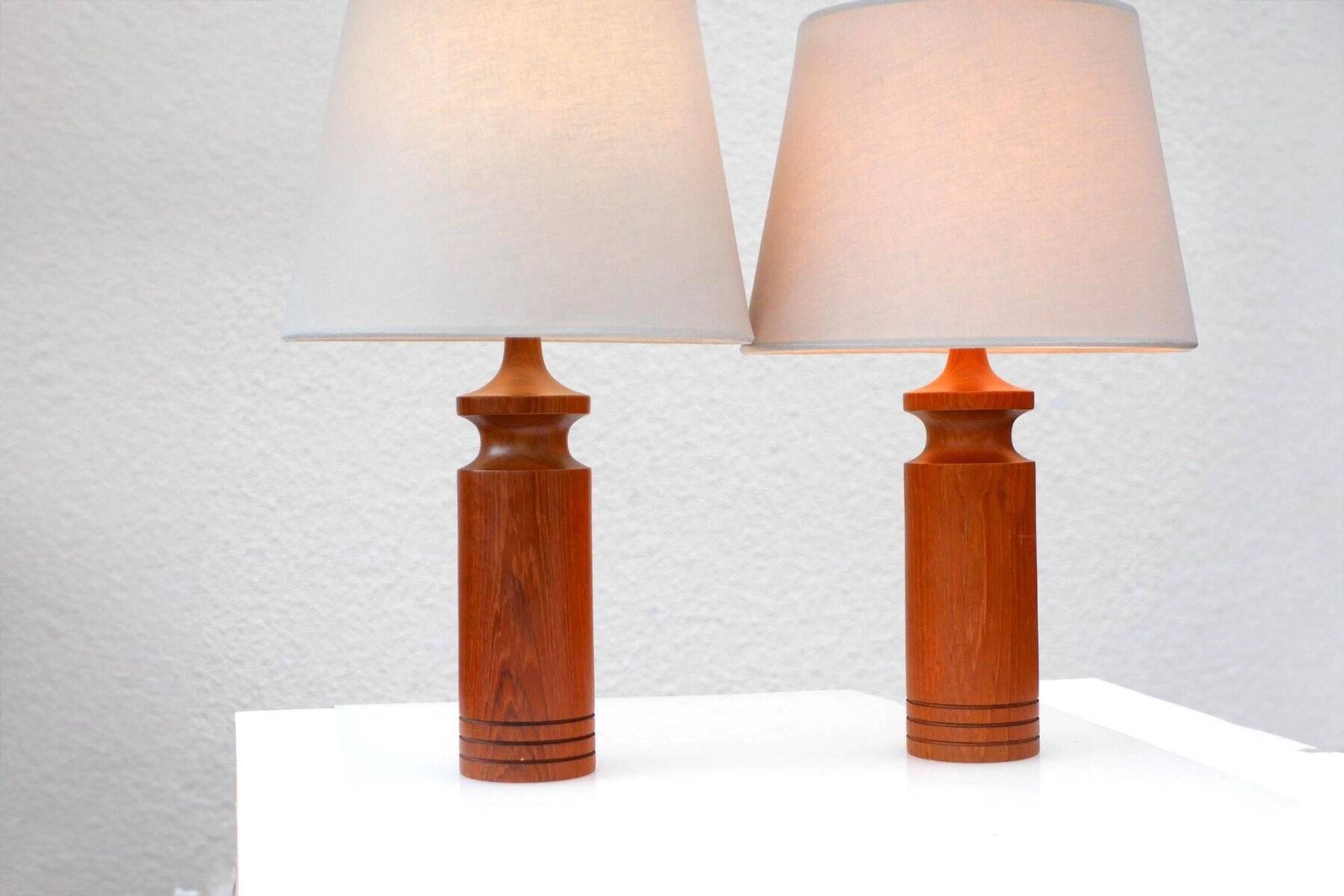 Large mid-century modern Danish teak table lamps, set of 2
