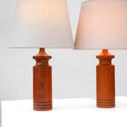 Large mid-century modern Danish teak table lamps, set of 2