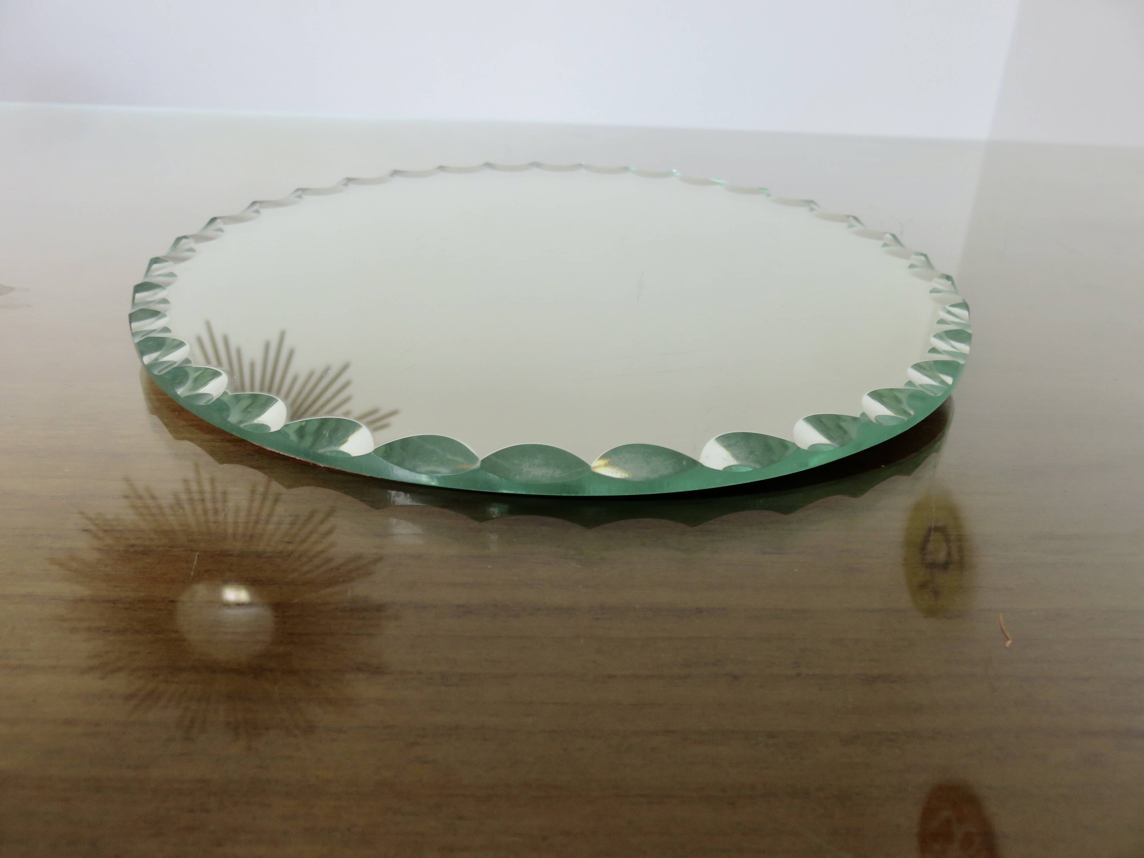 Vintage round mirror, freestanding, Art Deco, bevelled, 1940s 50s