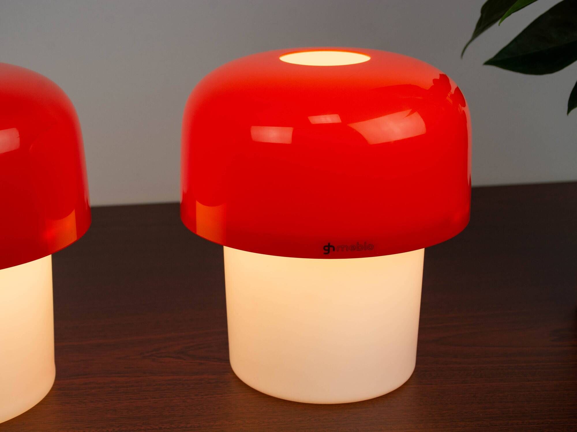Set of 2 Space Age Orange Meblo Mushroom Table Lamps, Guzzini, 1970s