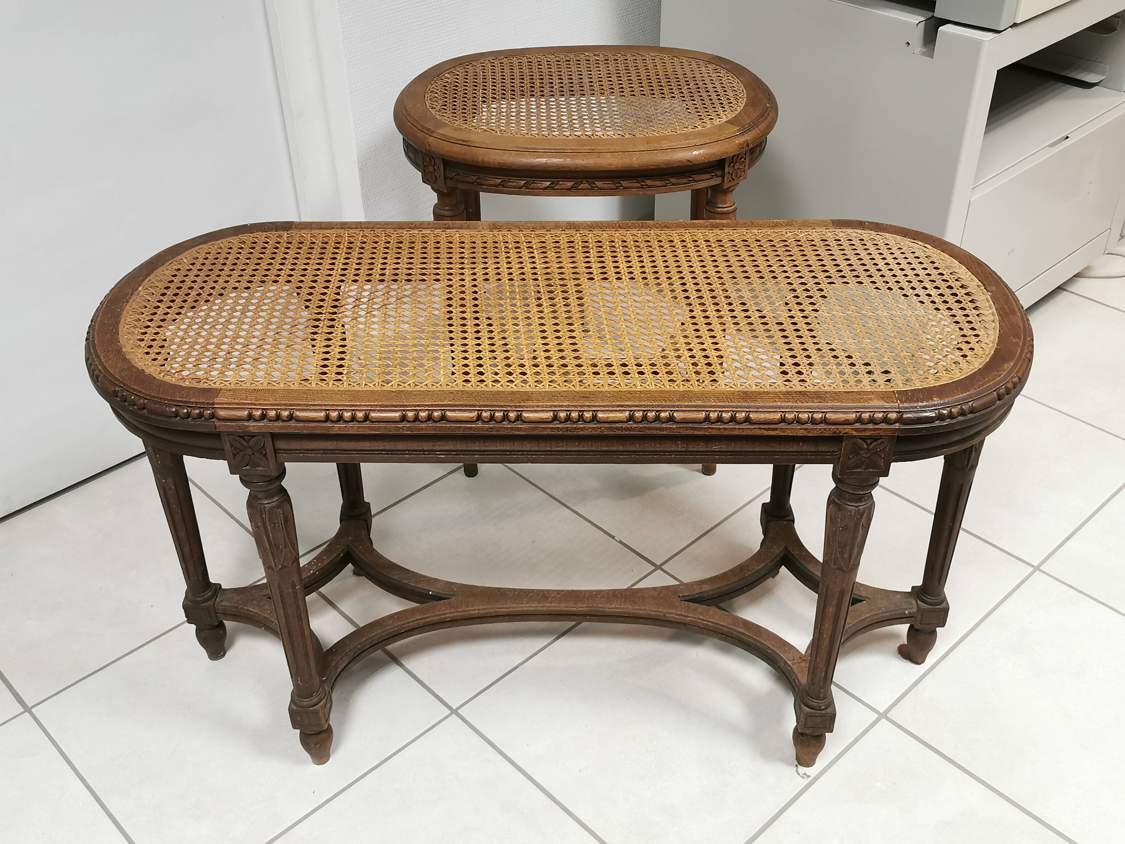 Entrance bench, louis xvi style piano bench, seat cannée