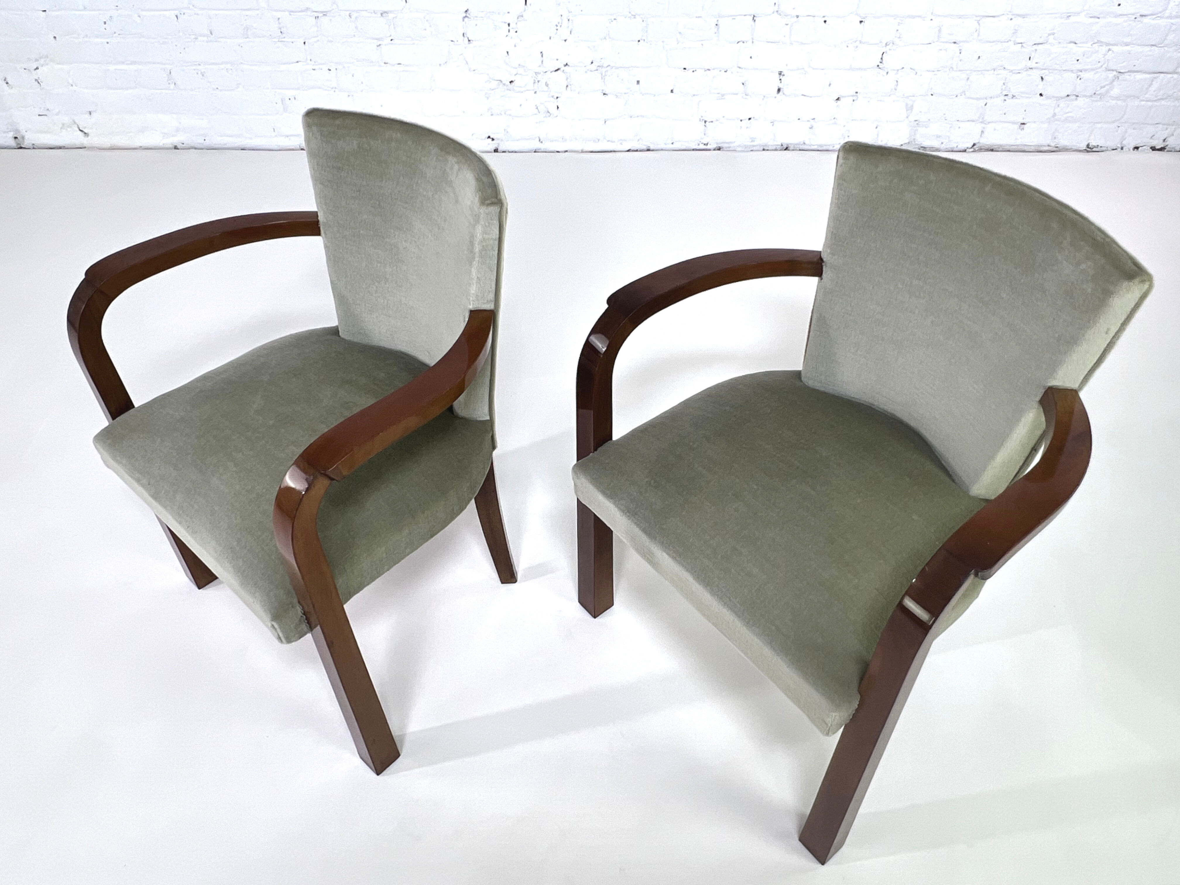 Pair of armchairs art deco 30/40 in wood and velvet