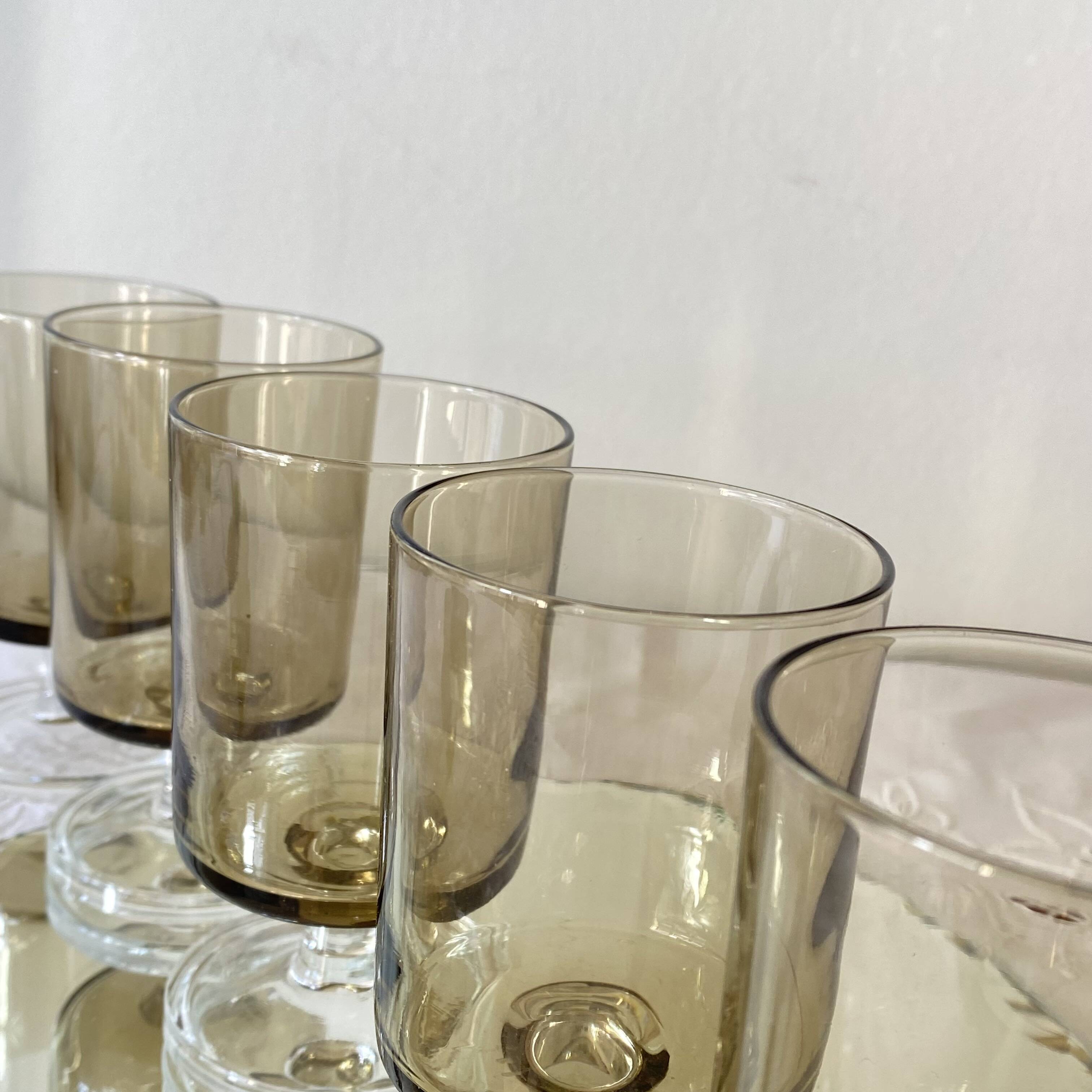 6 vintage grey smoked glasses Luminarc model Sweden wine or water glasses