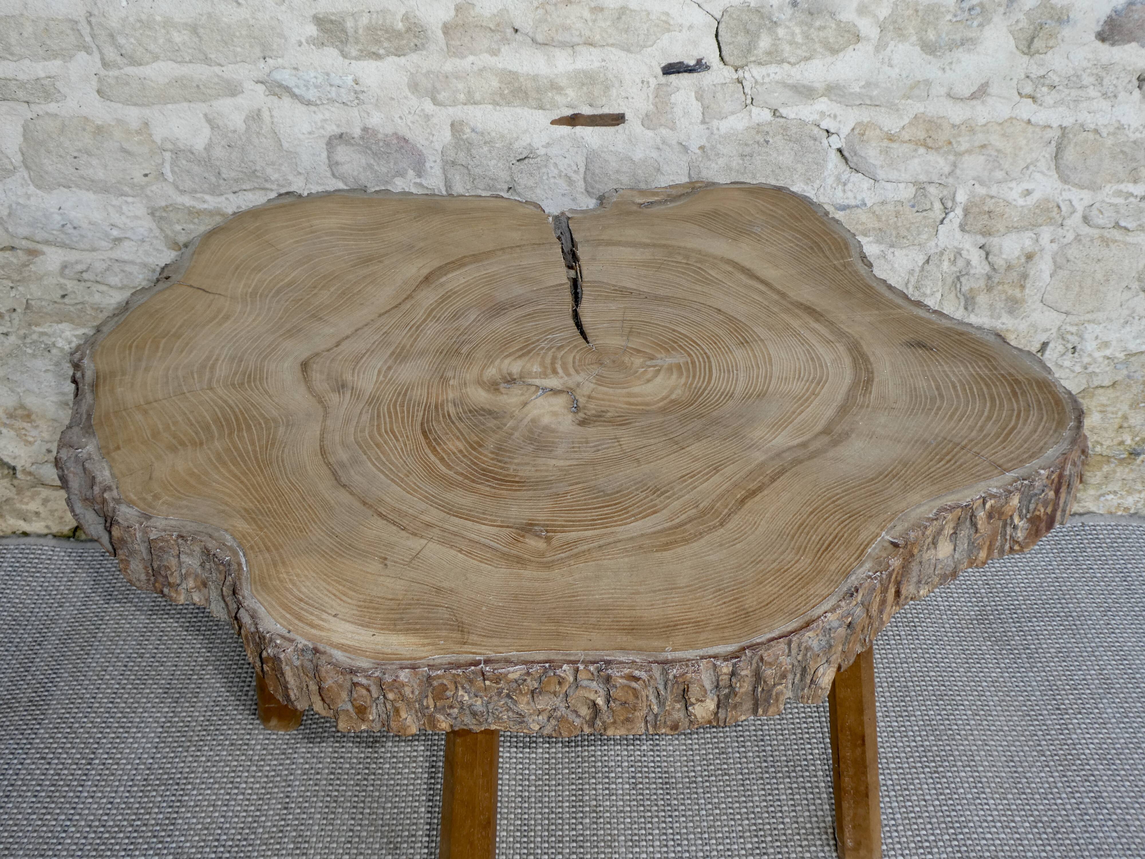 Table basse guéridon en bois brut tronc d'arbre