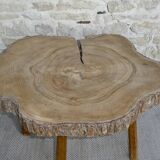 Table basse guéridon en bois brut tronc d'arbre