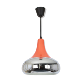 Orange chrome metal pendant by Doria Leuchten Germany 1960s