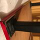 Metal foot coffee table, formica coating, red and yellow black geometry design