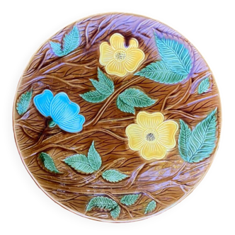 Plat barbotine Sarreguemines fleurs