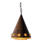 Nanny Still Verre Cuivre Brutaliste Pendentif Conique, RAAK, années 1960