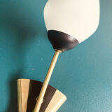 Old pair of brass wall lights and opaline glass globes 50s/60s vintage decoration