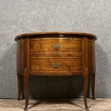 Commode demi-lune en acajou marqueté style Transition Louis XV - Louis XVI
