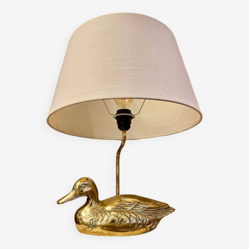 Duck lamp from the 70s in brass and travertine