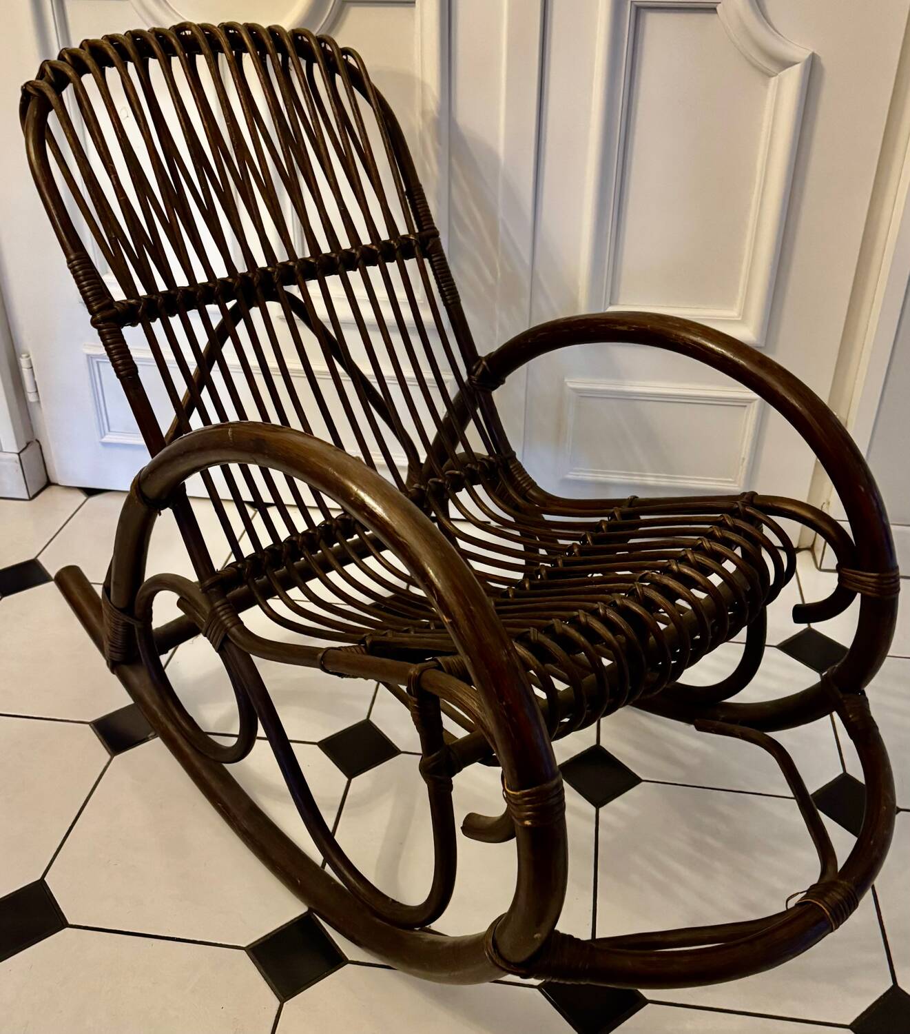 Bamboo and rattan rocking chair