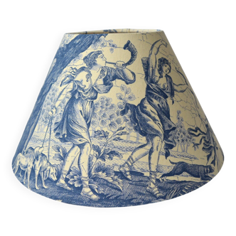 Abat-jour toile de Jouy bleu, antique Diane chasseresse