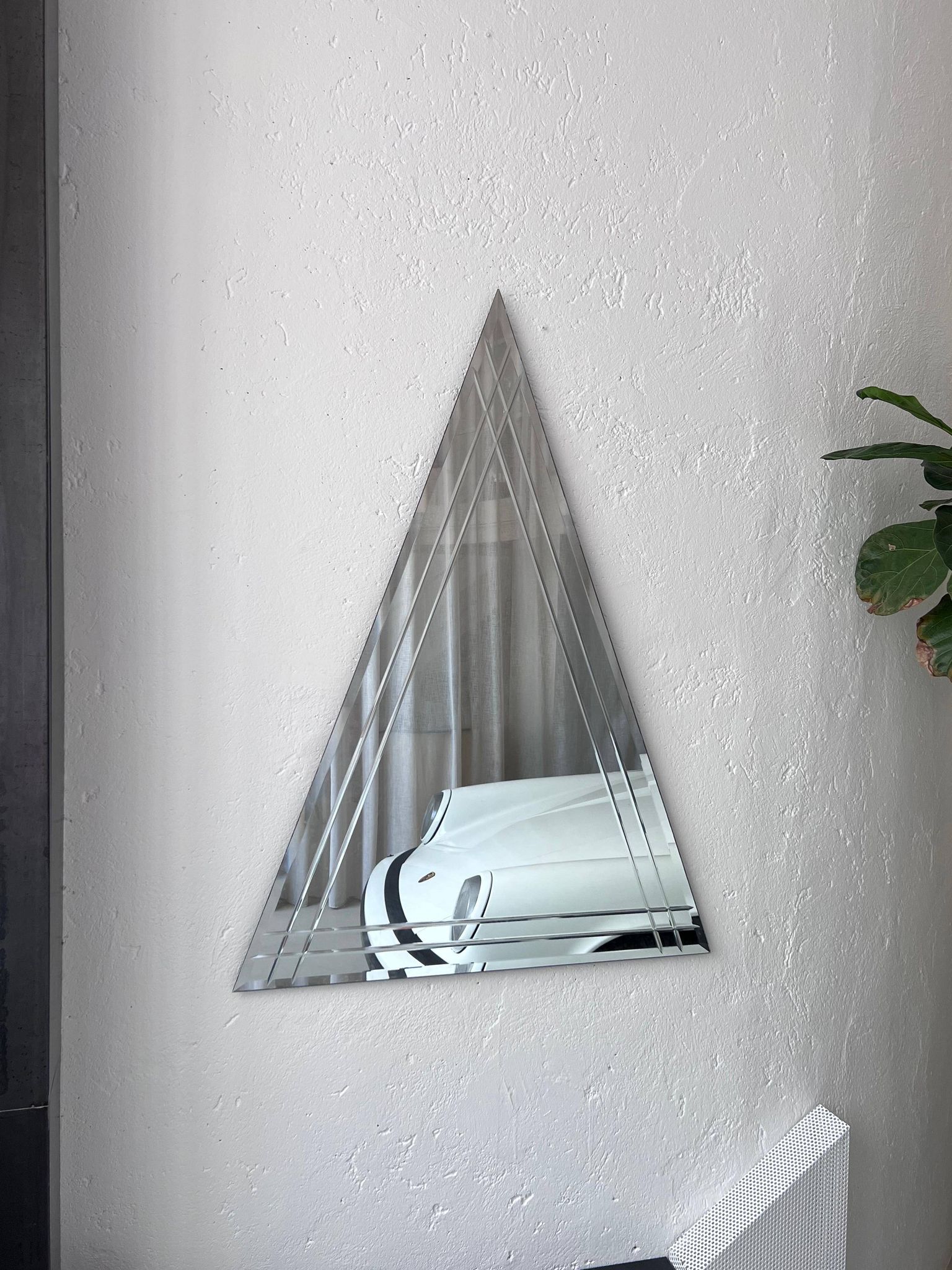 Vintage Big Triangular Wall Mounted Mirror with Beveled Decoration