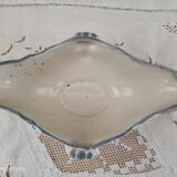 Saucière Salins France in speckled earthenware light blue foral decoration