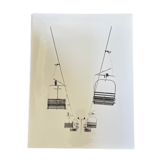 Photograph black and white silver print circa 1970 chairlift