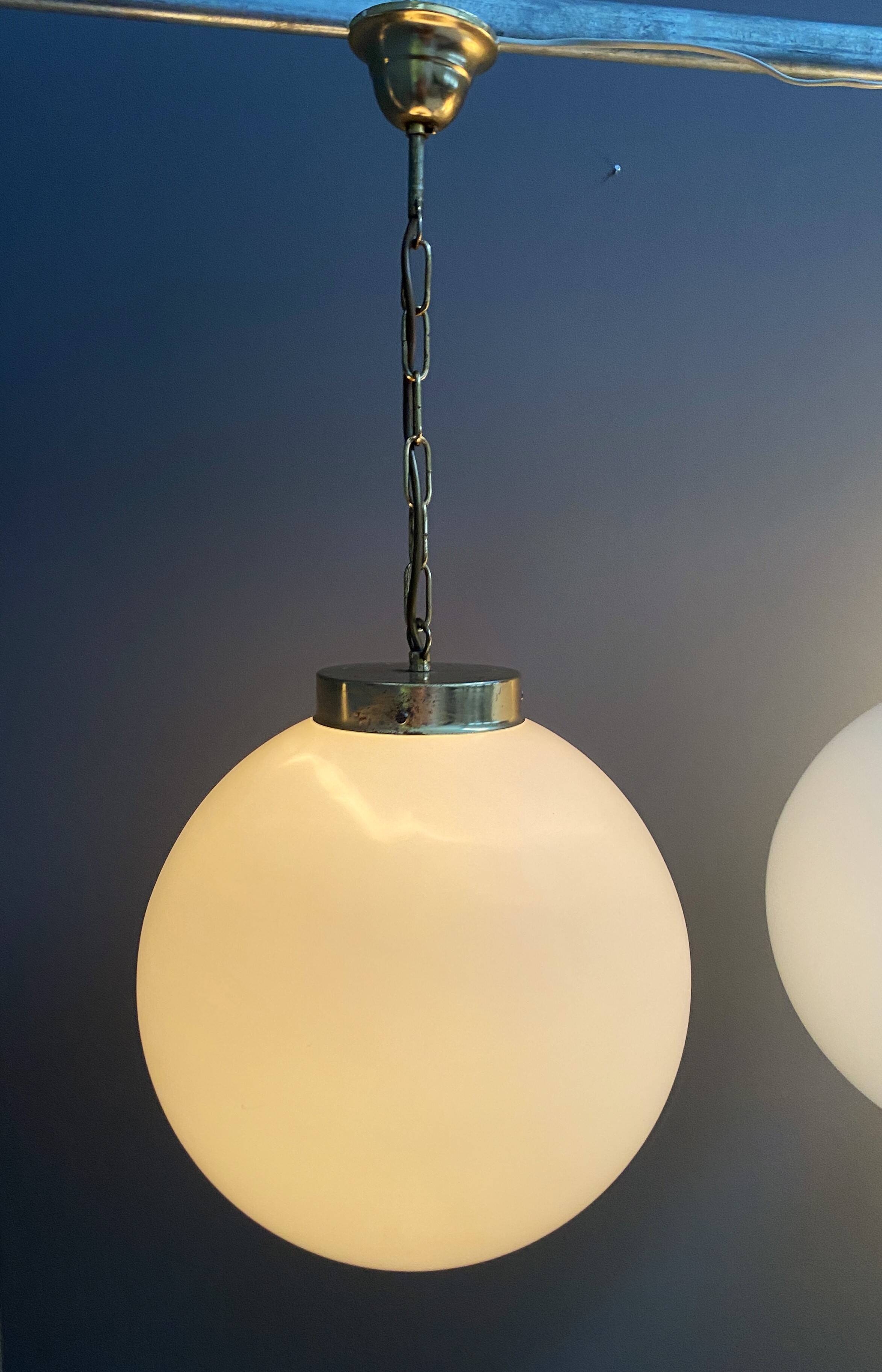 Sphere opal glass hanging lamp 1970s by Kamenicky Senov