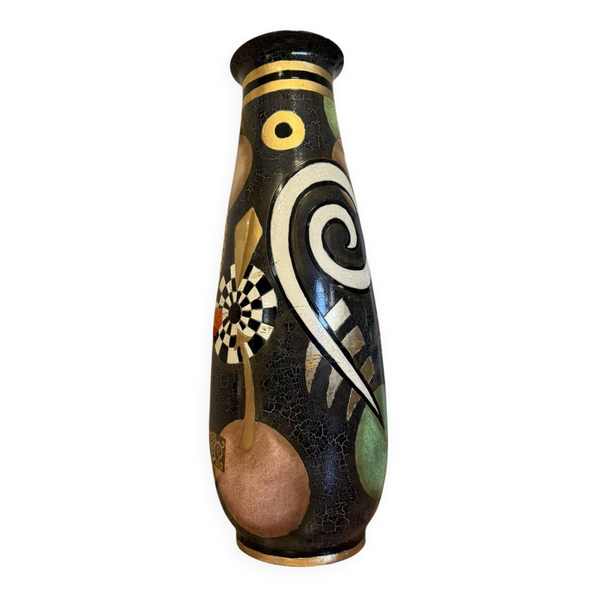monumental terracotta vase, lacquered and enameled