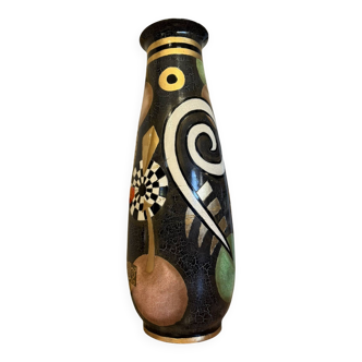 monumental vase en terre cuite, laqué et emaillé