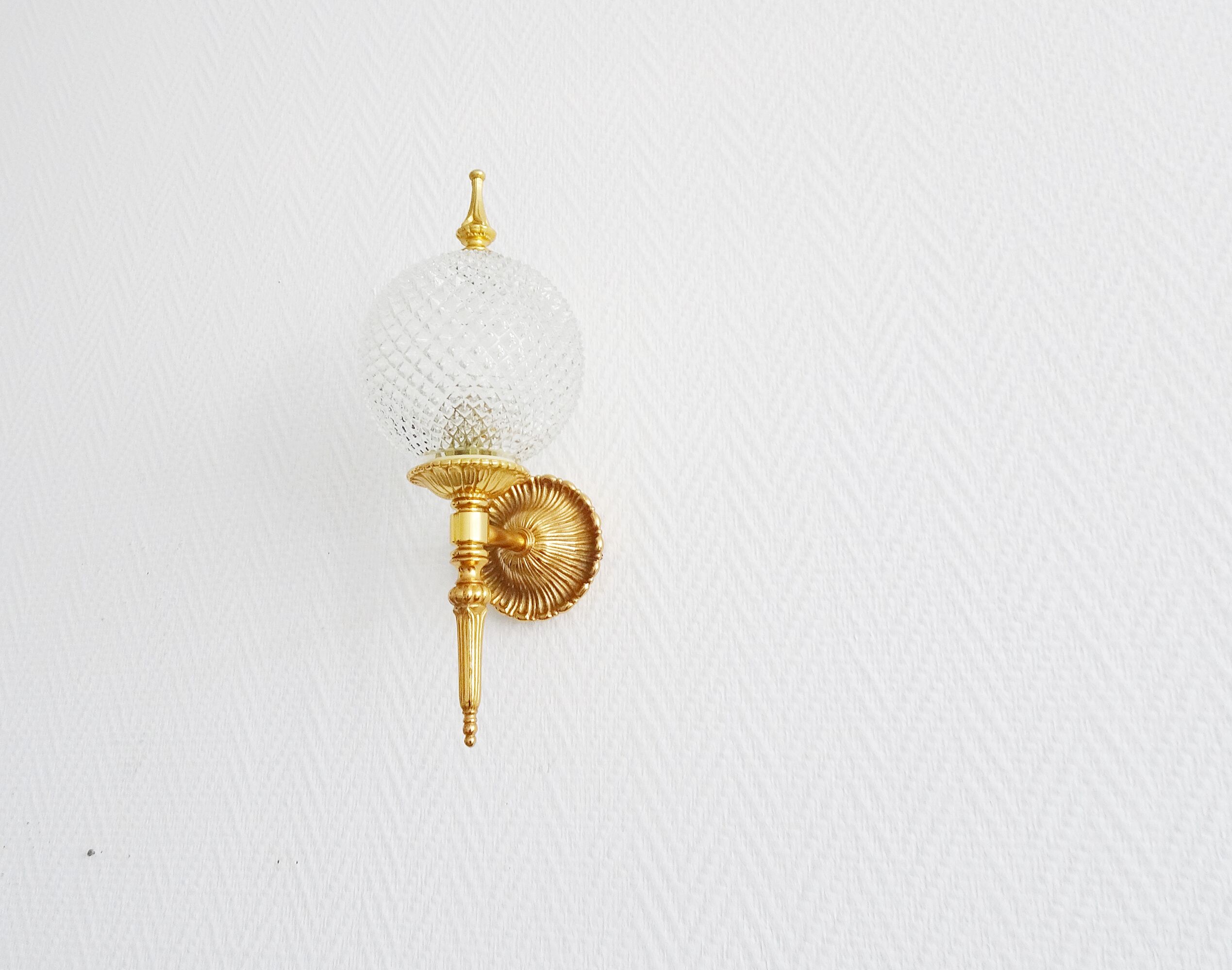 Golden mid century wall lamp by JSB Leuchten with glass ball shade