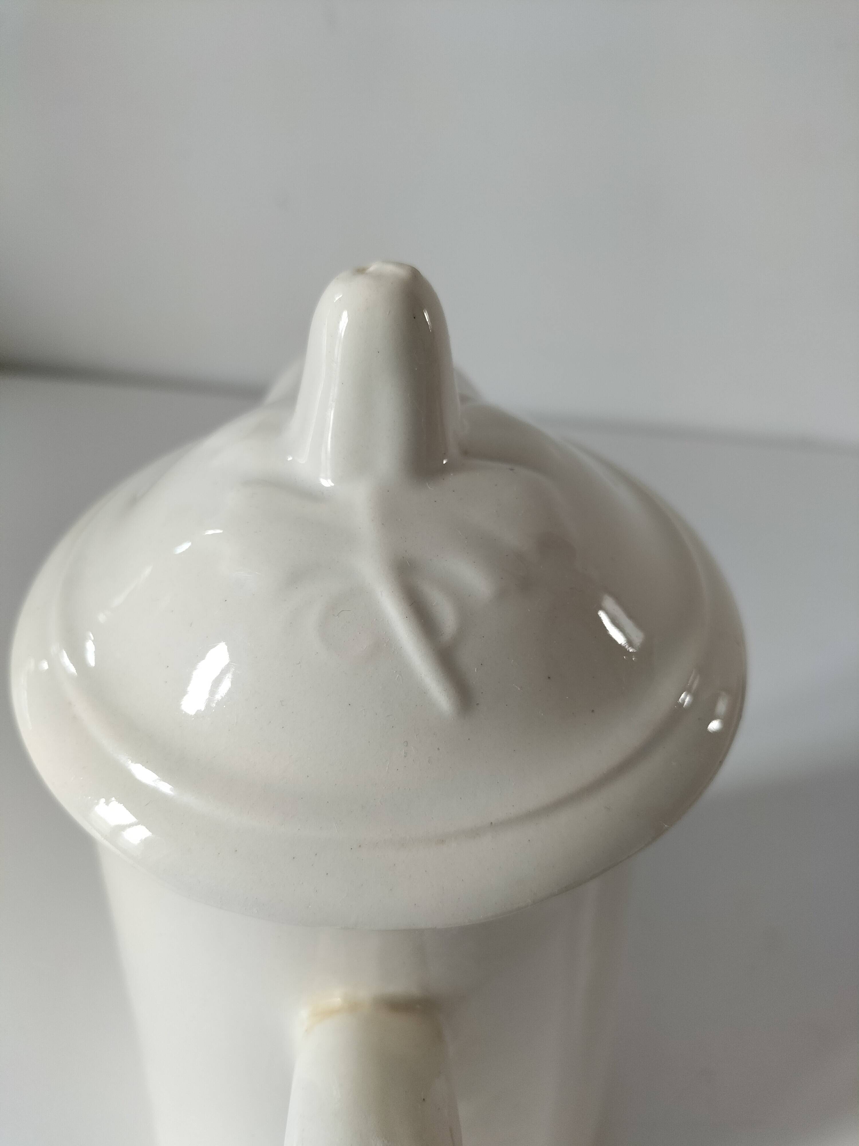 Chocolatière ancienne en faïence blanche Digoin Sarreguemines années 50-60