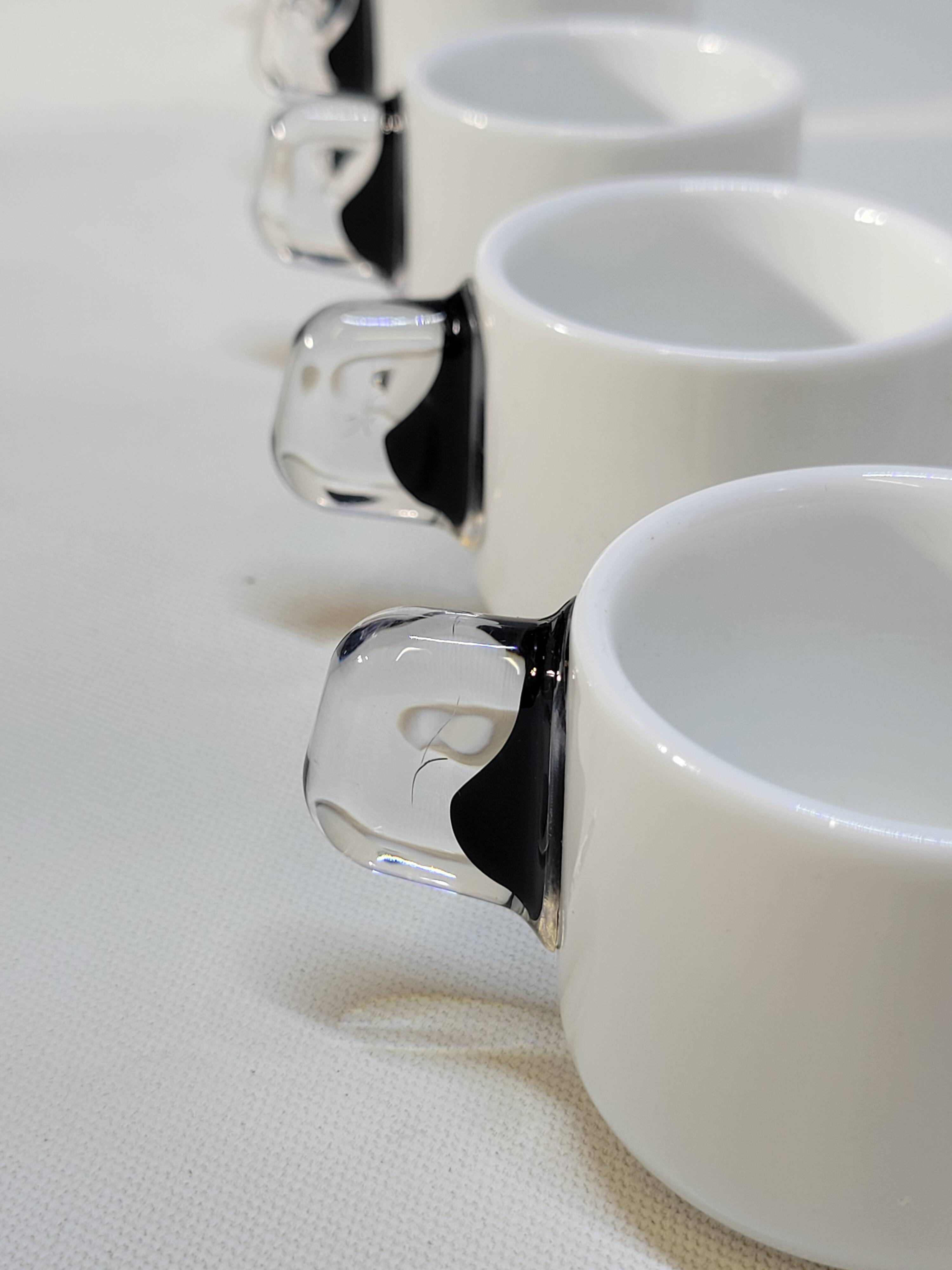 Guzzini Coffee Set 6 Porcelain Espresso Cups and 6 Plexiglas Saucers