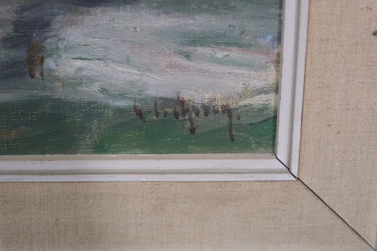 Scandinavian modern painting, 1960s, oil on canvas, framed, Gideon Isaksson