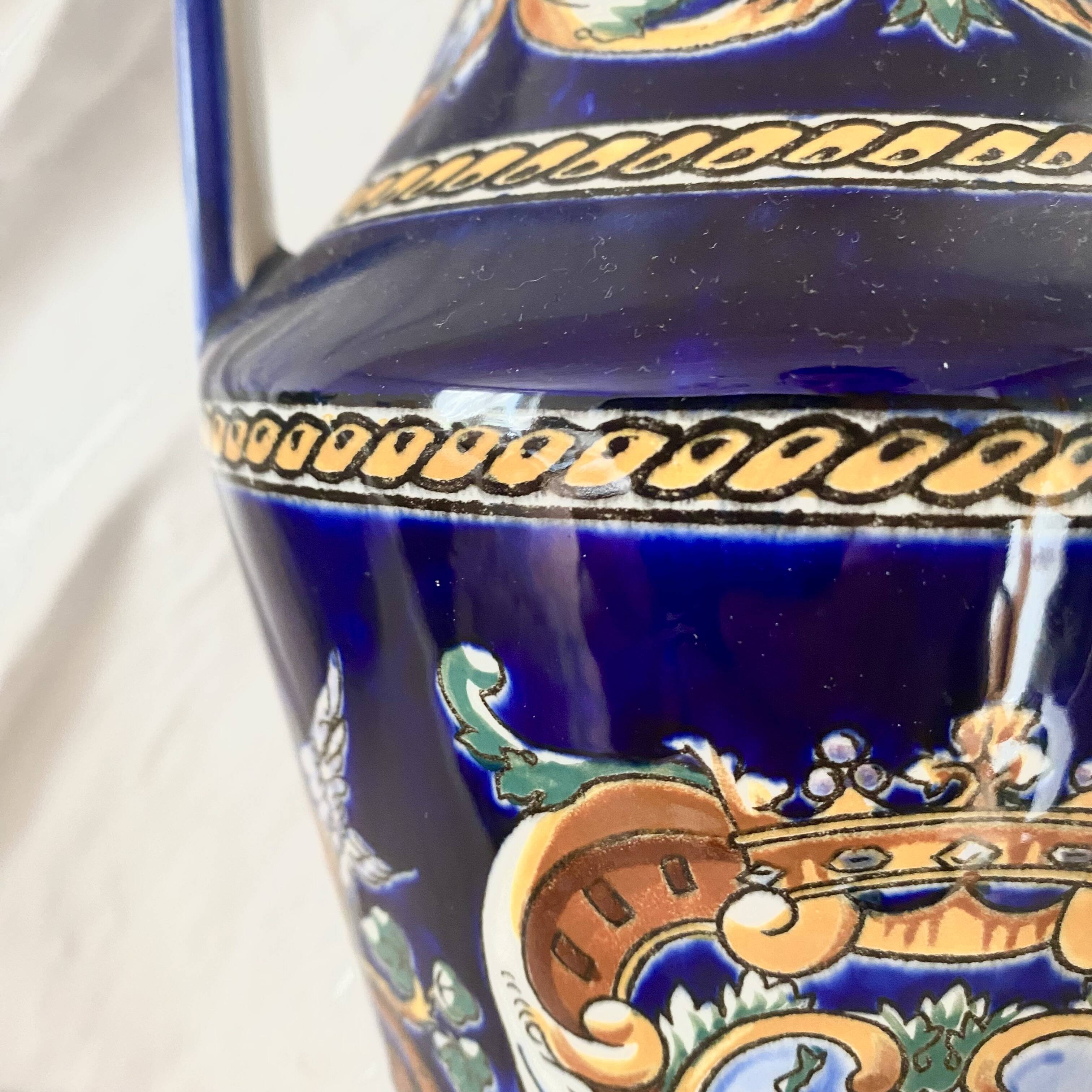 Renaissance decorated earthenware amphora vase from Gien