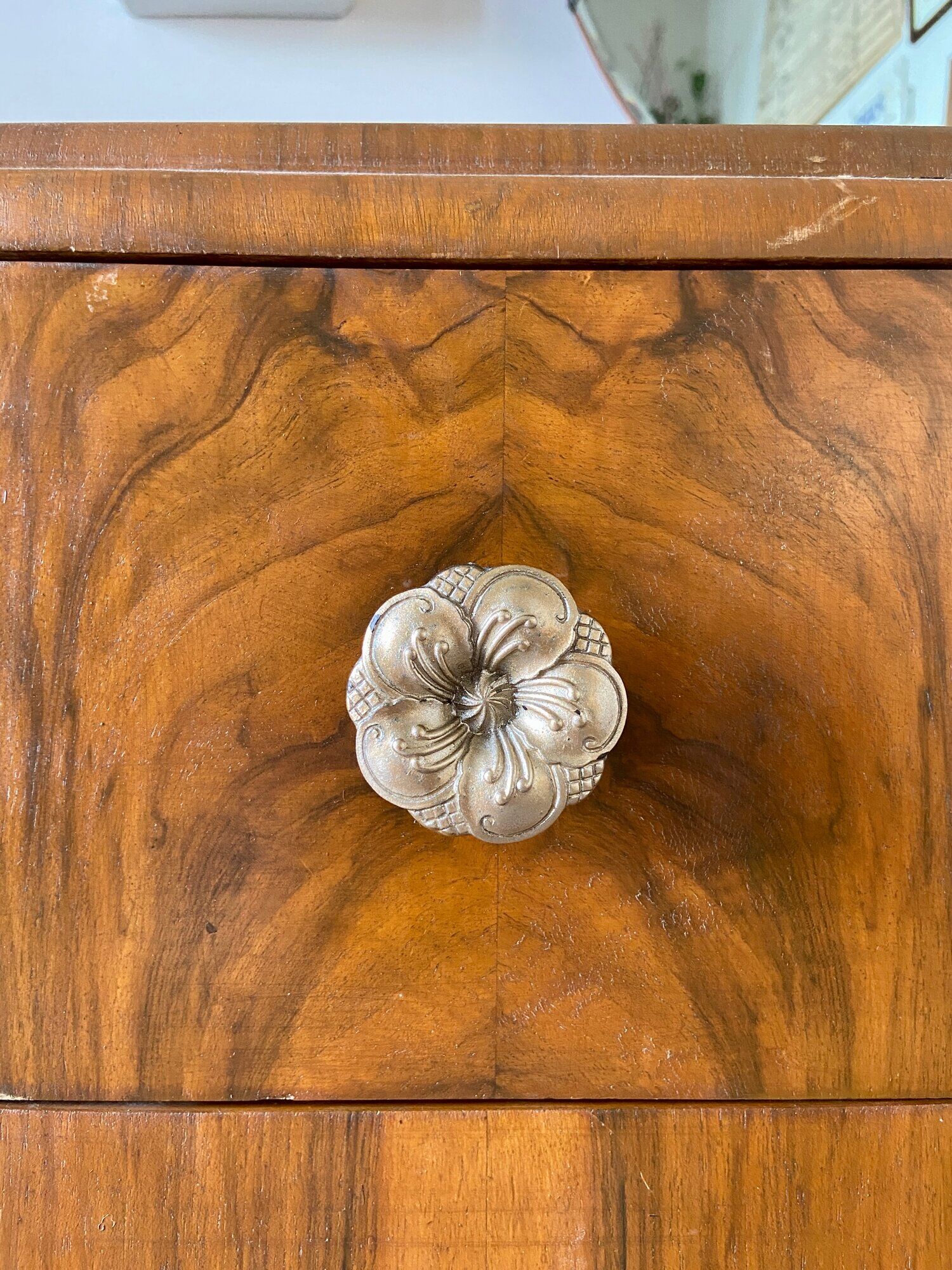 7-drawer wooden dressing table with beveled mirror 1950s