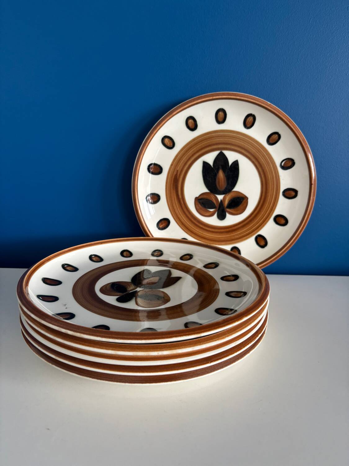 Set of 6 vintage Boch La Louviere plates, 1970s kimono model