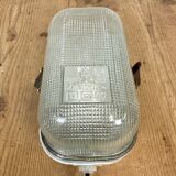 Industrial White Porcelain Wall Light with Ribbed Glass, 1970s