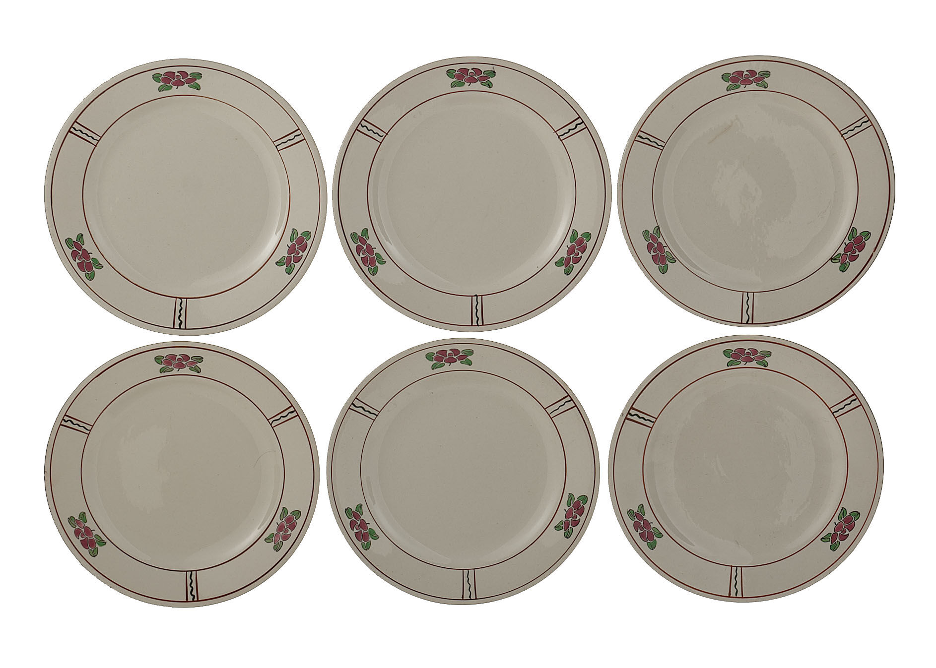 6 flat earthenware plates model water lily charbonnier salins circa 1950