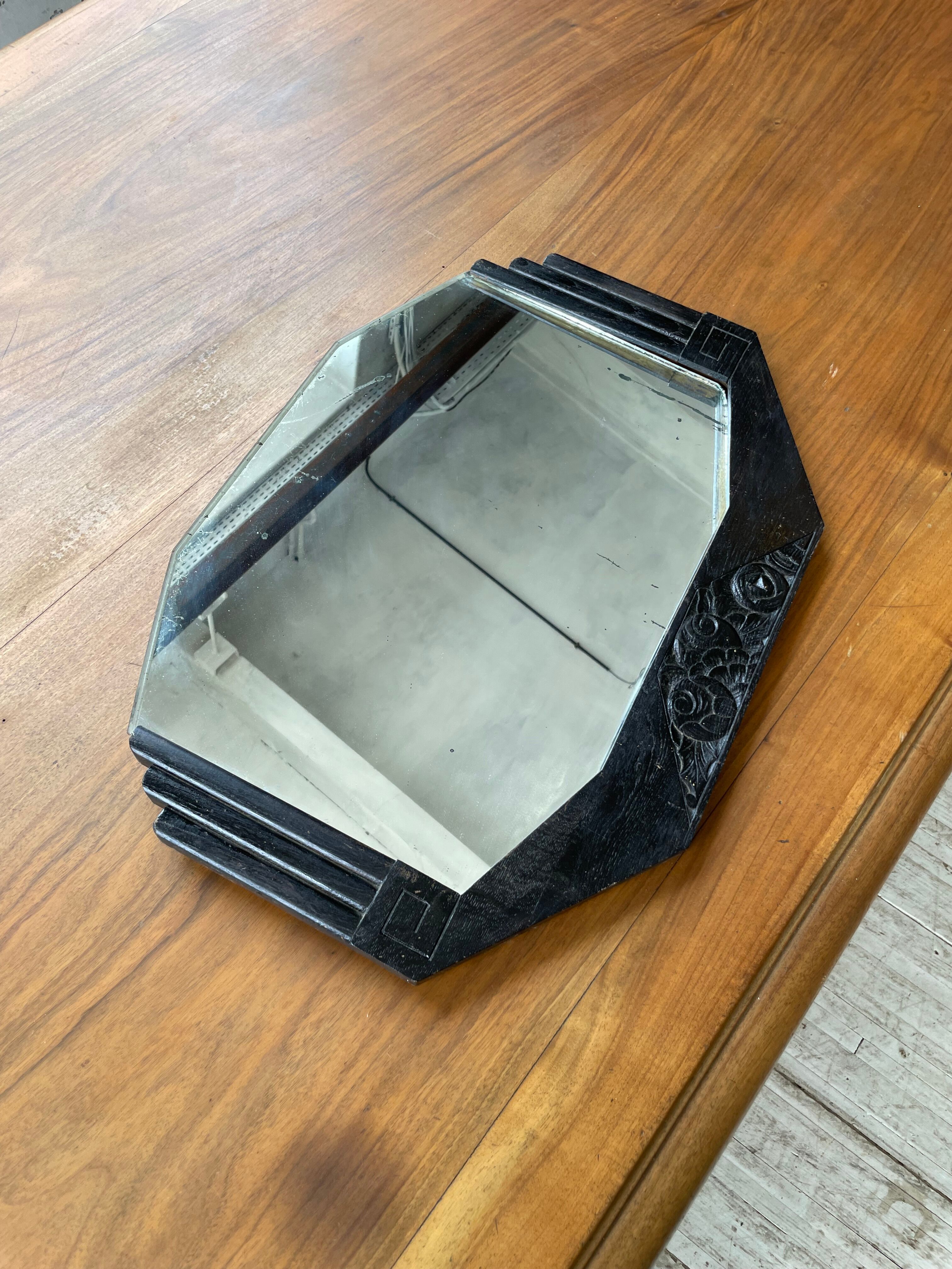 Black art deco mirror 65x46cm