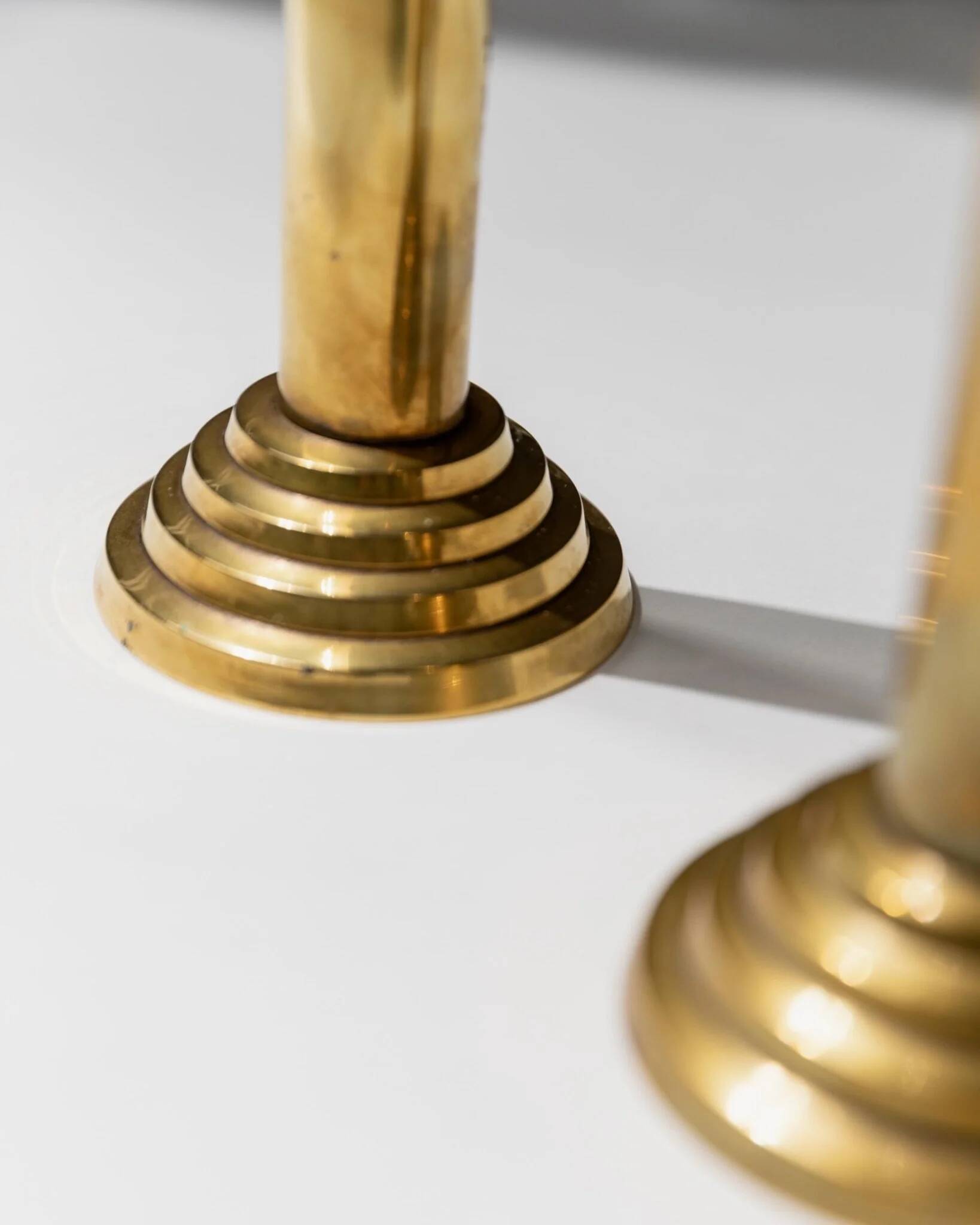 Gold-Plated Metal Candle Holders Set of 2, 1960s Italian Column Design, Vintage Table Decor
