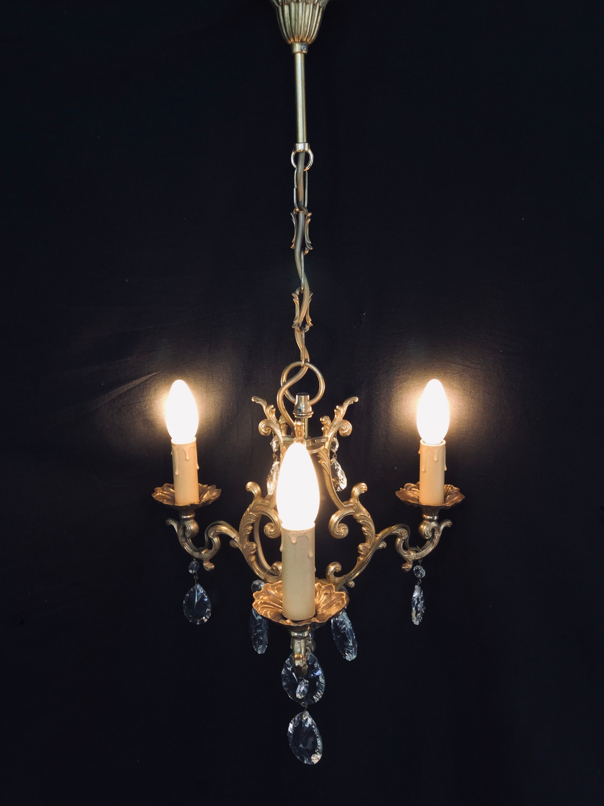 Lustre cage  à 3 lumières cristal et bronze