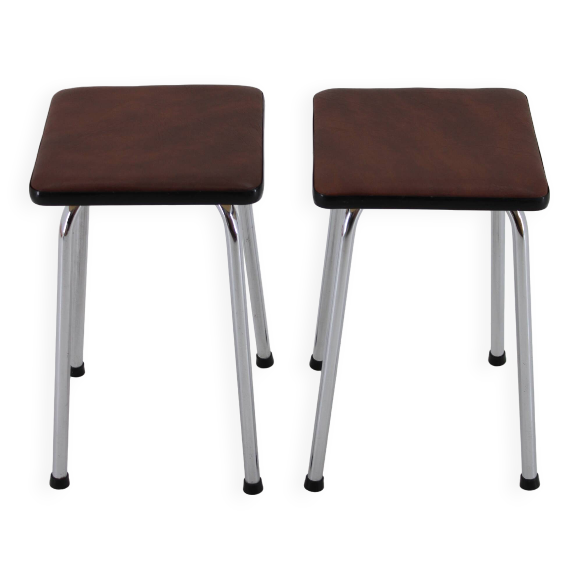 1970s Pair of Stools with Leatherette Upholstery ,Czechoslovakia