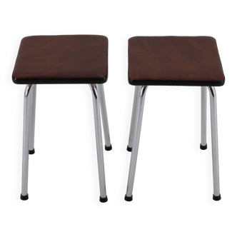 1970s Pair of Stools with Leatherette Upholstery ,Czechoslovakia