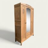 Parisian art deco wardrobe in solid raw oak, removable