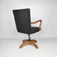 Antique black leather and oak desk chair 1900s, Sweden
