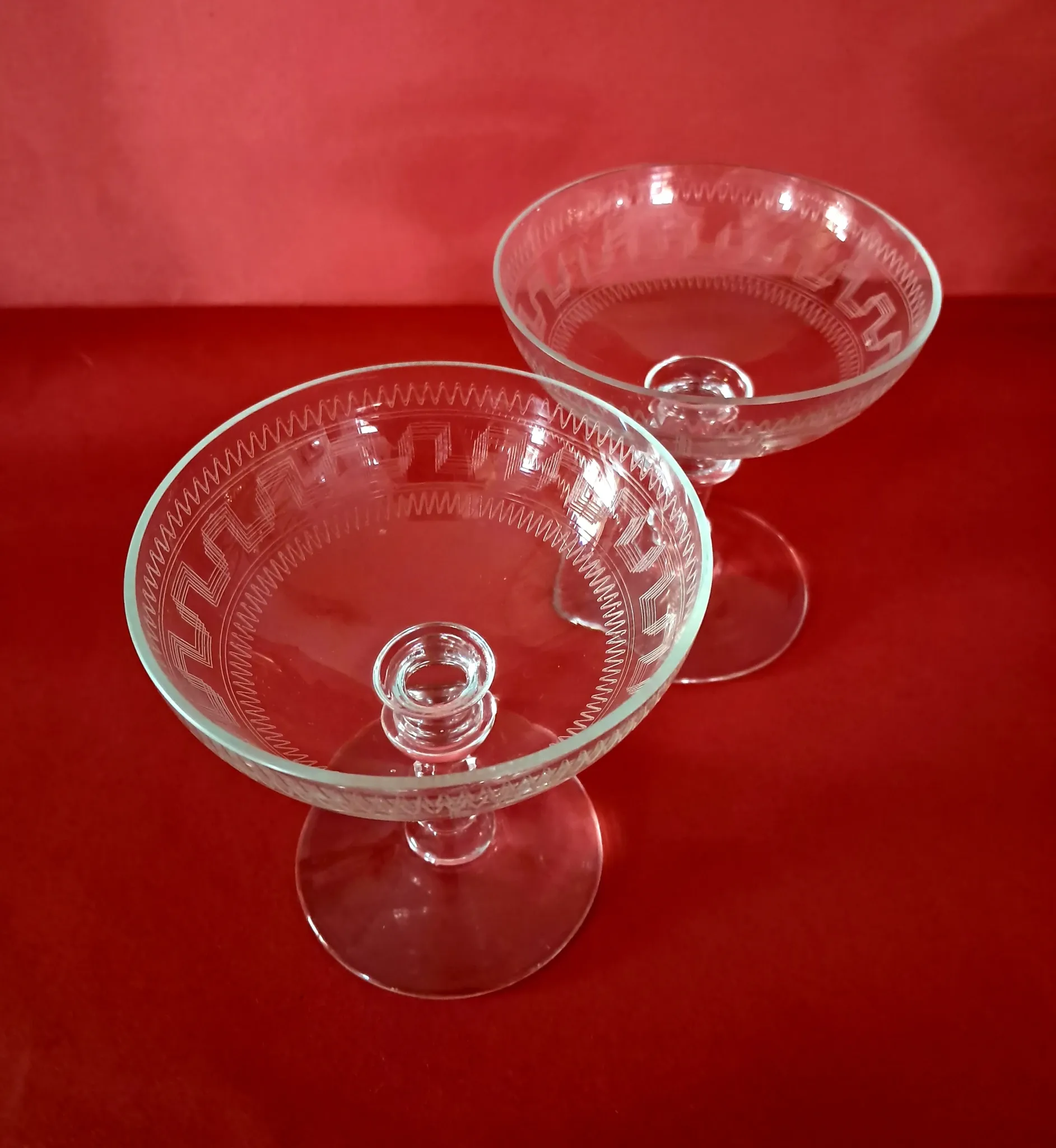 2 crystal champagne coupes from the 1890s/1910s