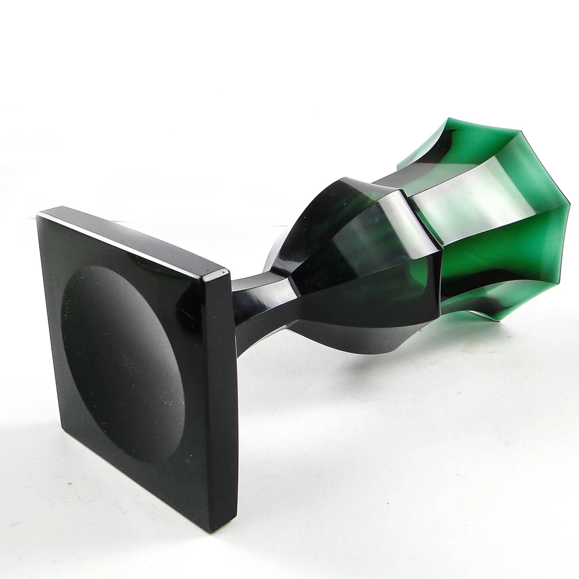 Art Deco vase, green crystal, Moser, Czechoslovakia, 1930s