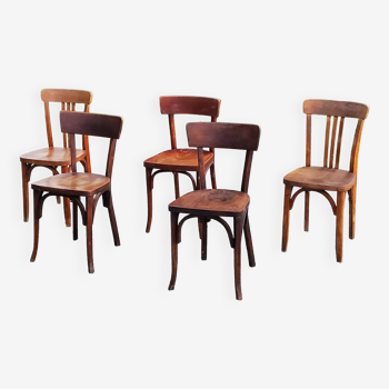 Set de 5 chaises de bistrot Stella Thonet des années 50