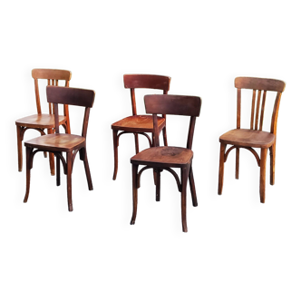 Set de 5 chaises de bistrot Stella Thonet des années 50