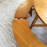 Set of round table and 4 rounded benches, 1950