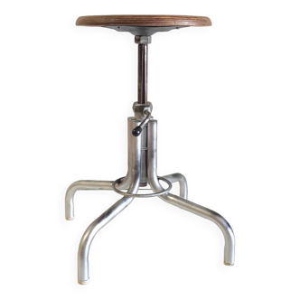 Industrial stool in metal and wood - 50s/60s