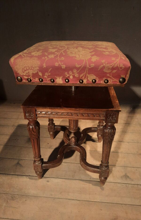 Tabouret de piano carré style Louis XVI