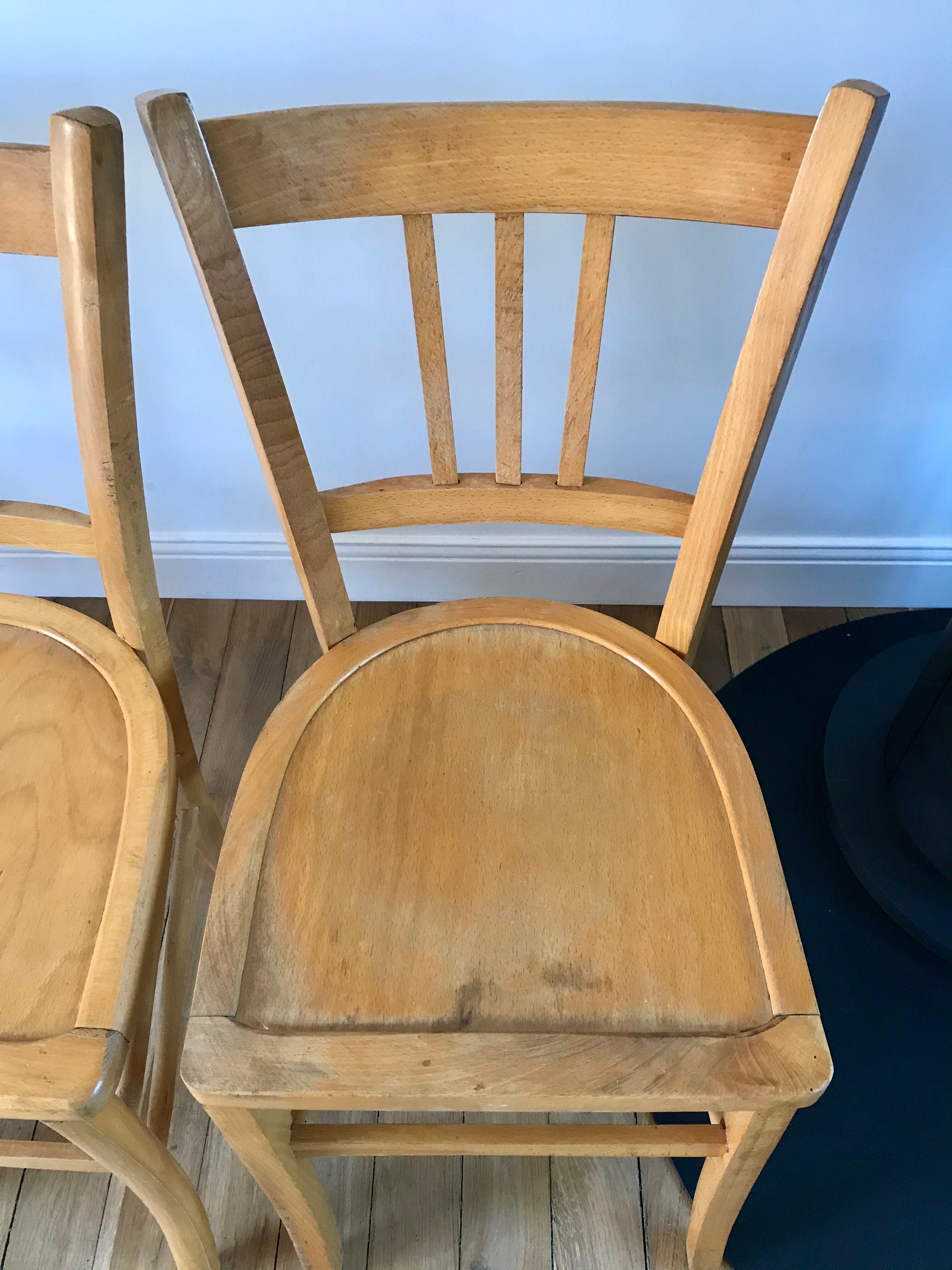 Set of 5 Luterma light blond wood bistro chairs from the 50s