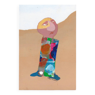 Œuvre originale signée de Robert Willems, gouache et collage. carte de vœux.